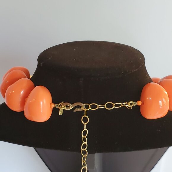 Vintage Kenneth Lane Orange Chunky Lucite Necklace Signed 1980's - Picture 13 of 14